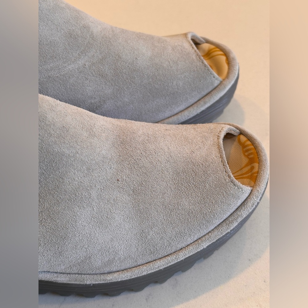 Fly London Yone Gray Wedge Suede Peep Toe Sandals Women’s EU 37 - Picture 11 of 12